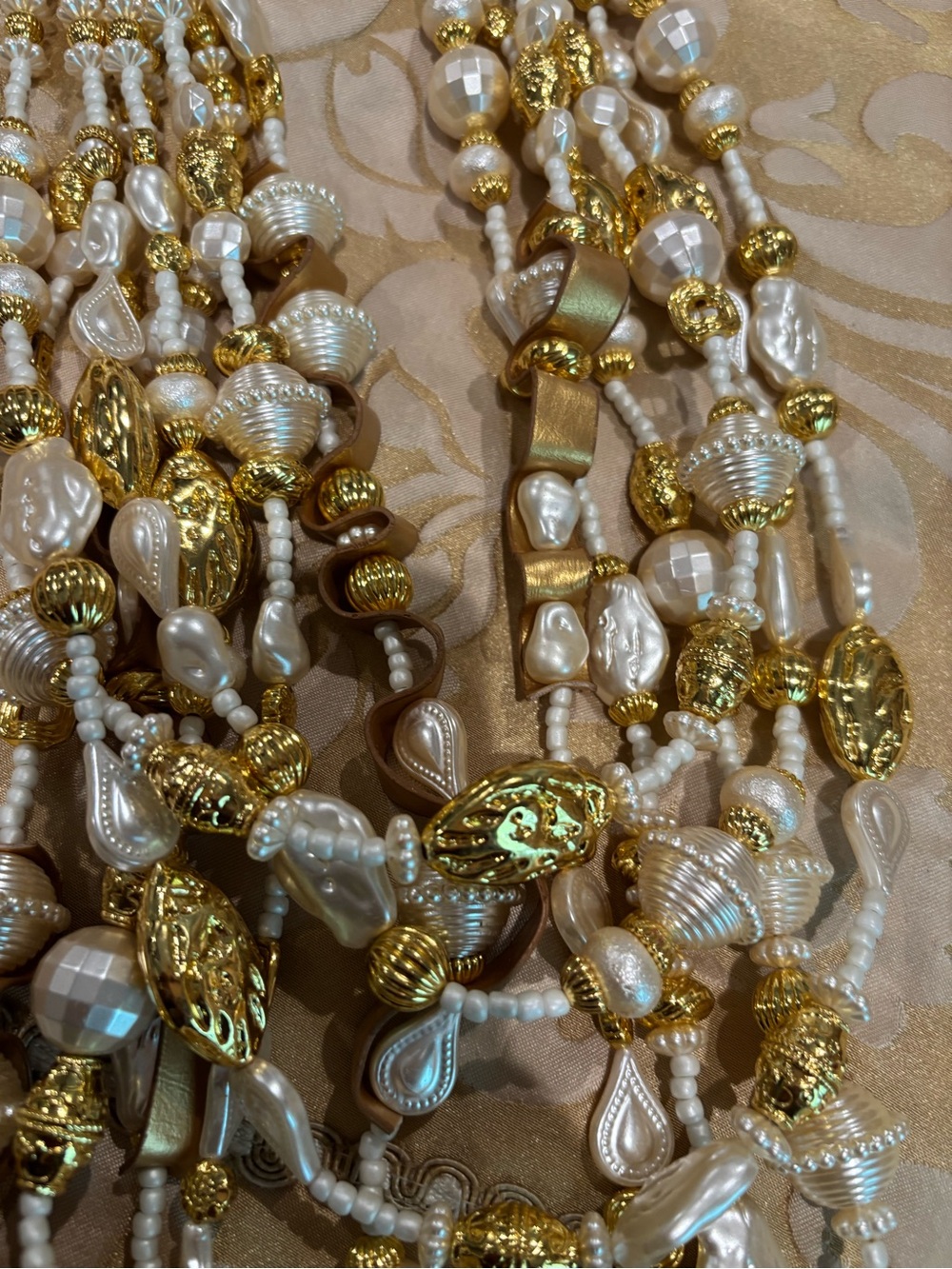 Sassy Jones Gold and White Multi-Strand Pearl Statement Necklace New - Picture 2 of 3